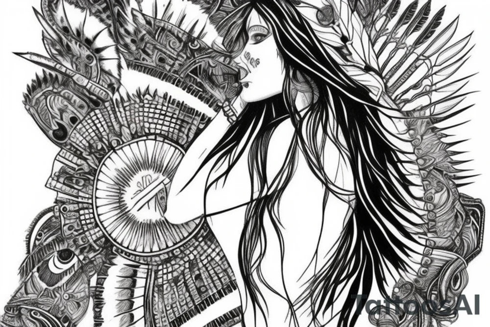 Chaos Spiritual Native American Intricate Comprehensive Detailed Elaborate female tattoo idea