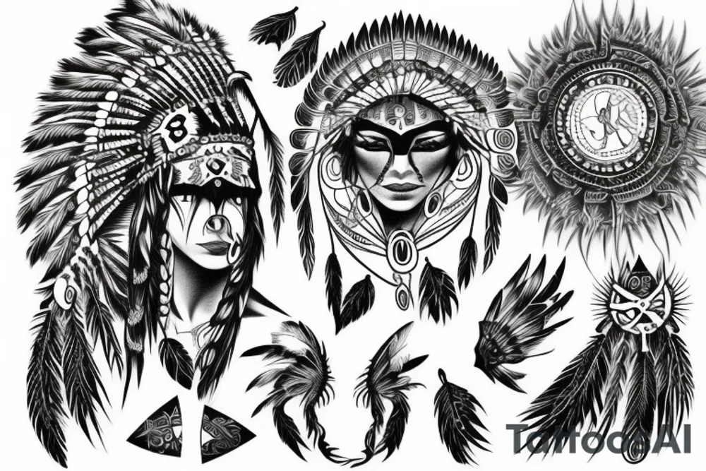 Chaos Spiritual Native American Intricate Comprehensive Detailed Elaborate female tattoo idea