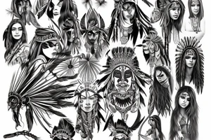 Chaos Spiritual Native American Intricate Comprehensive Detailed Elaborate female tattoo idea