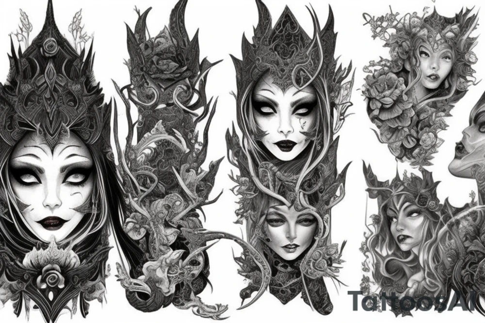 Female Elven Woman Oni Intense Elaborate Intricate Comprehensive Detailed Gorgeous Vibrant tattoo idea