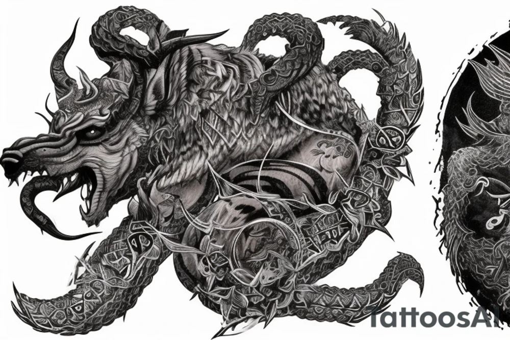 Smokey Pagan Runic Elaborate Intricate Comprehensive Demon woman gorgeous beautiful fierce Feral tattoo idea