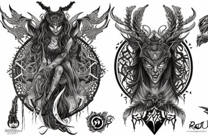 Smokey Pagan Runic Elaborate Intricate Comprehensive Demon woman gorgeous beautiful fierce Feral tattoo idea