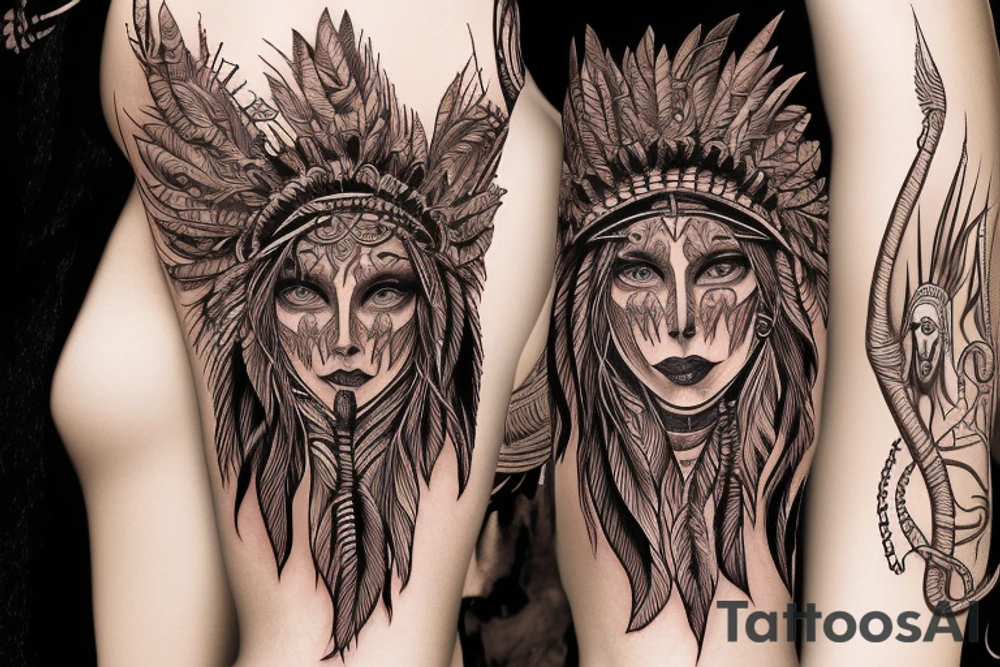 Chaos Spiritual Native American Intricate Comprehensive Detailed Elaborate female tattoo idea