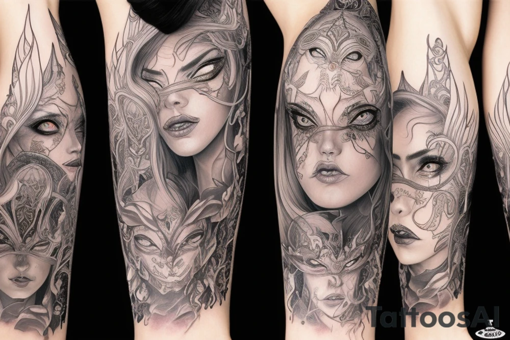 Female Elven Woman Oni Intense Elaborate Intricate Comprehensive Detailed Gorgeous Vibrant tattoo idea