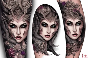 Female Elven Woman Oni Intense Elaborate Intricate Comprehensive Detailed Gorgeous Vibrant tattoo idea
