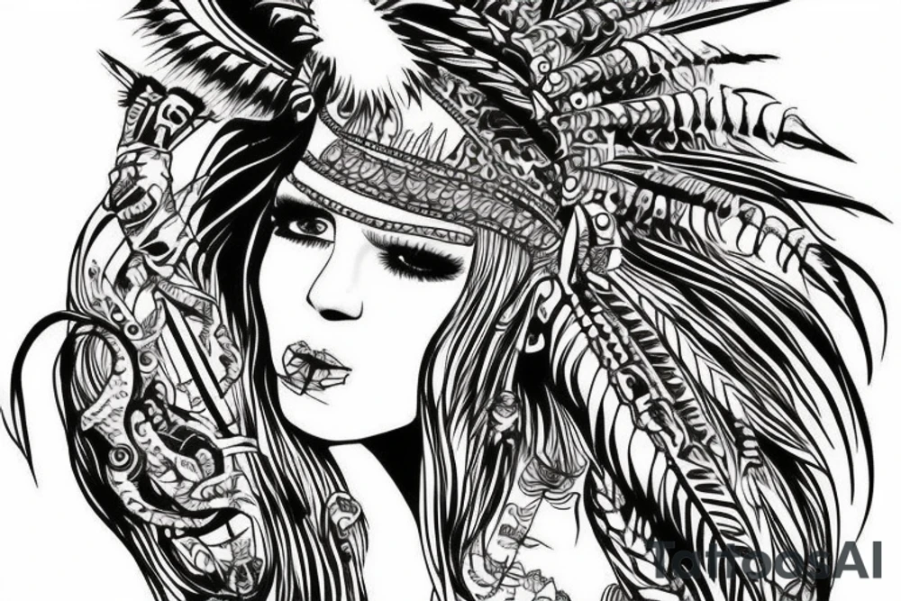 Chaos Spiritual Native American Intricate Comprehensive Detailed Elaborate female tattoo idea