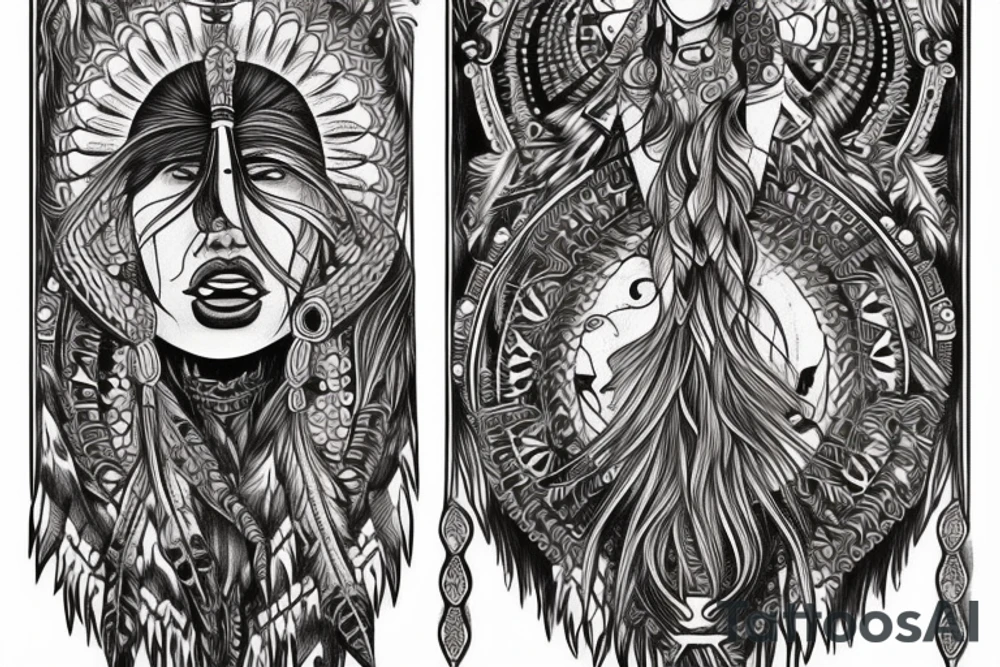 Chaos Spiritual Native American Intricate Comprehensive Detailed Elaborate female tattoo idea
