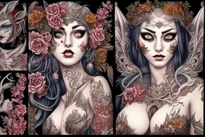 Female Elven Woman Oni Intense Elaborate Intricate Comprehensive Detailed Gorgeous Vibrant tattoo idea