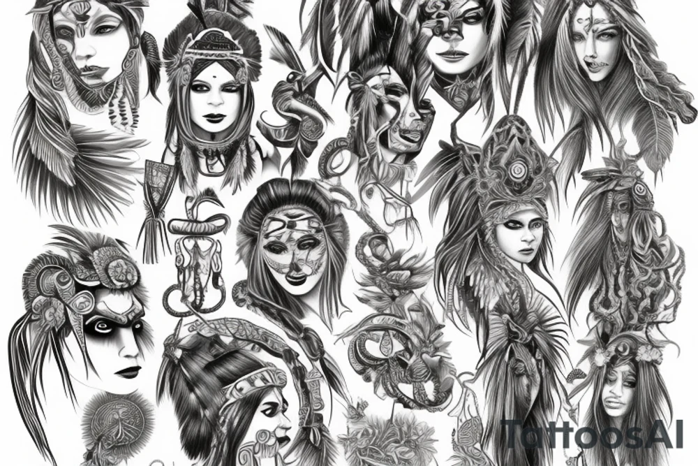 Chaos Spiritual Native American Intricate Comprehensive Detailed Elaborate female tattoo idea