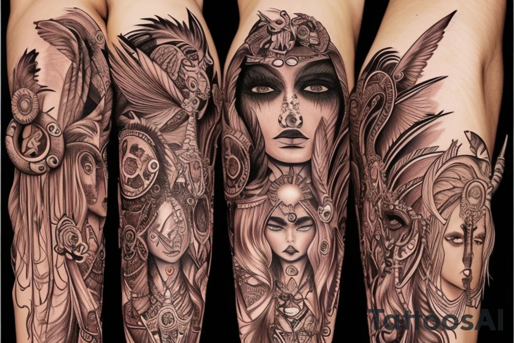 Chaos Spiritual Native American Intricate Comprehensive Detailed Elaborate female tattoo idea