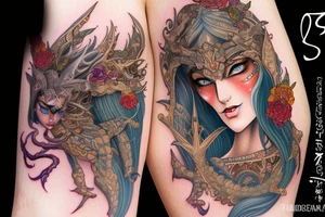 Female Elven Woman Oni Intense Elaborate Intricate Comprehensive Detailed Gorgeous Vibrant tattoo idea