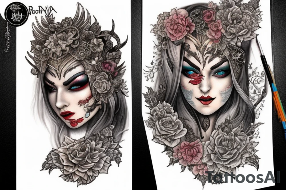 Female Elven Woman Oni Intense Elaborate Intricate Comprehensive Detailed Gorgeous Vibrant tattoo idea