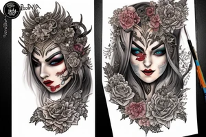 Female Elven Woman Oni Intense Elaborate Intricate Comprehensive Detailed Gorgeous Vibrant tattoo idea