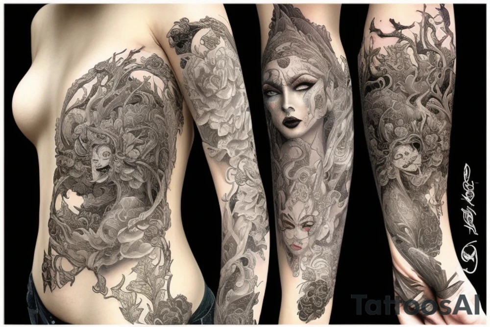 Female Elven Woman Oni Intense Elaborate Intricate Comprehensive Detailed Gorgeous Vibrant tattoo idea