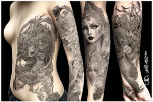 Female Elven Woman Oni Intense Elaborate Intricate Comprehensive Detailed Gorgeous Vibrant tattoo idea