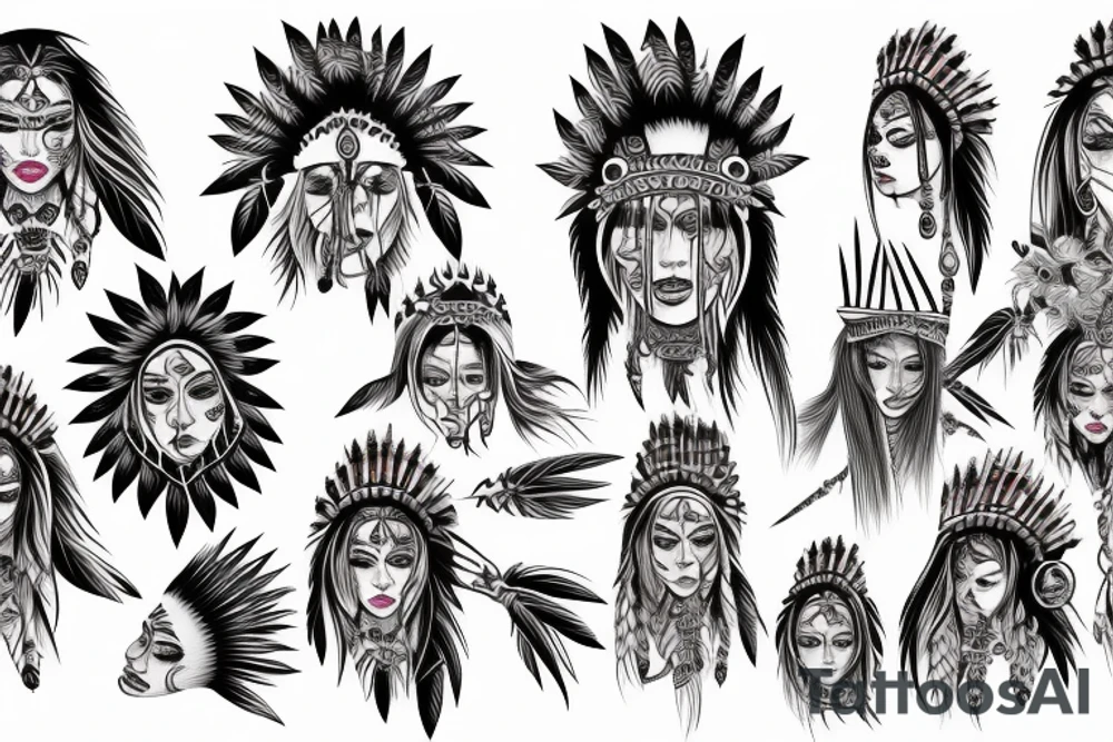 Chaos Spiritual Native American Intricate Comprehensive Detailed Elaborate female tattoo idea