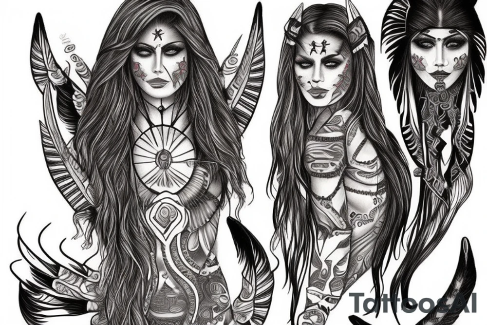Chaos Spiritual Native American Intricate Comprehensive Detailed Elaborate female tattoo idea
