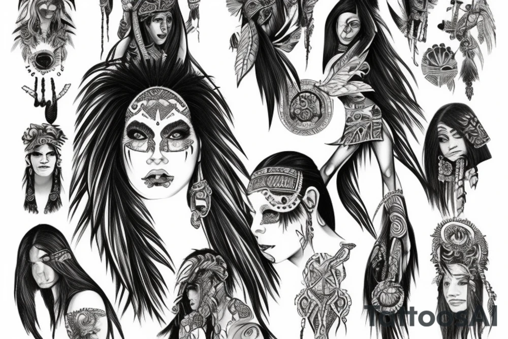 Chaos Spiritual Native American Intricate Comprehensive Detailed Elaborate female tattoo idea