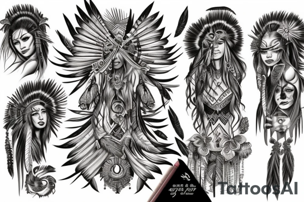 Chaos Spiritual Native American Intricate Comprehensive Detailed Elaborate female tattoo idea
