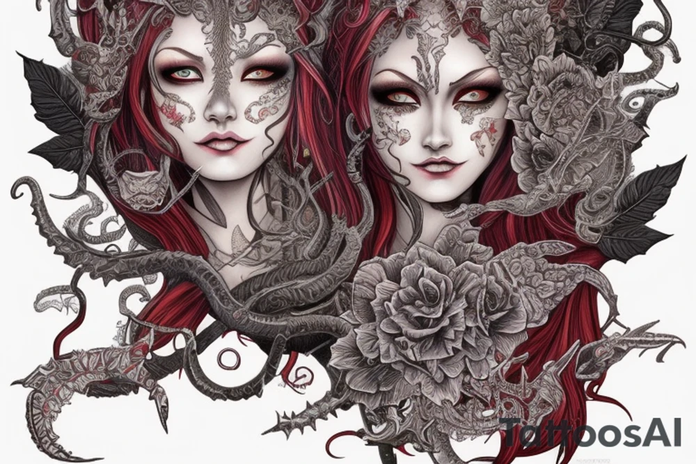 Female Elven Woman Oni Intense Elaborate Intricate Comprehensive Detailed Gorgeous Vibrant tattoo idea