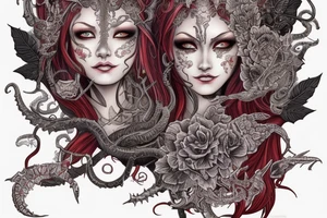 Female Elven Woman Oni Intense Elaborate Intricate Comprehensive Detailed Gorgeous Vibrant tattoo idea