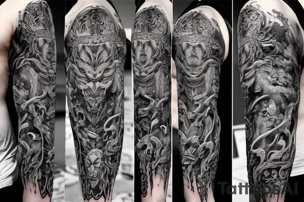 Smokey Pagan Runic Elaborate Intricate Comprehensive Demon woman gorgeous beautiful fierce Feral tattoo idea