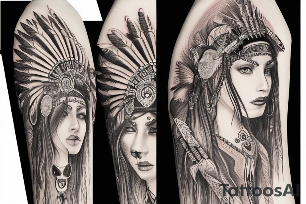 Chaos Spiritual Native American Intricate Comprehensive Detailed Elaborate female tattoo idea