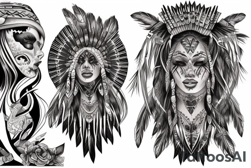 Chaos Spiritual Native American Intricate Comprehensive Detailed Elaborate female tattoo idea