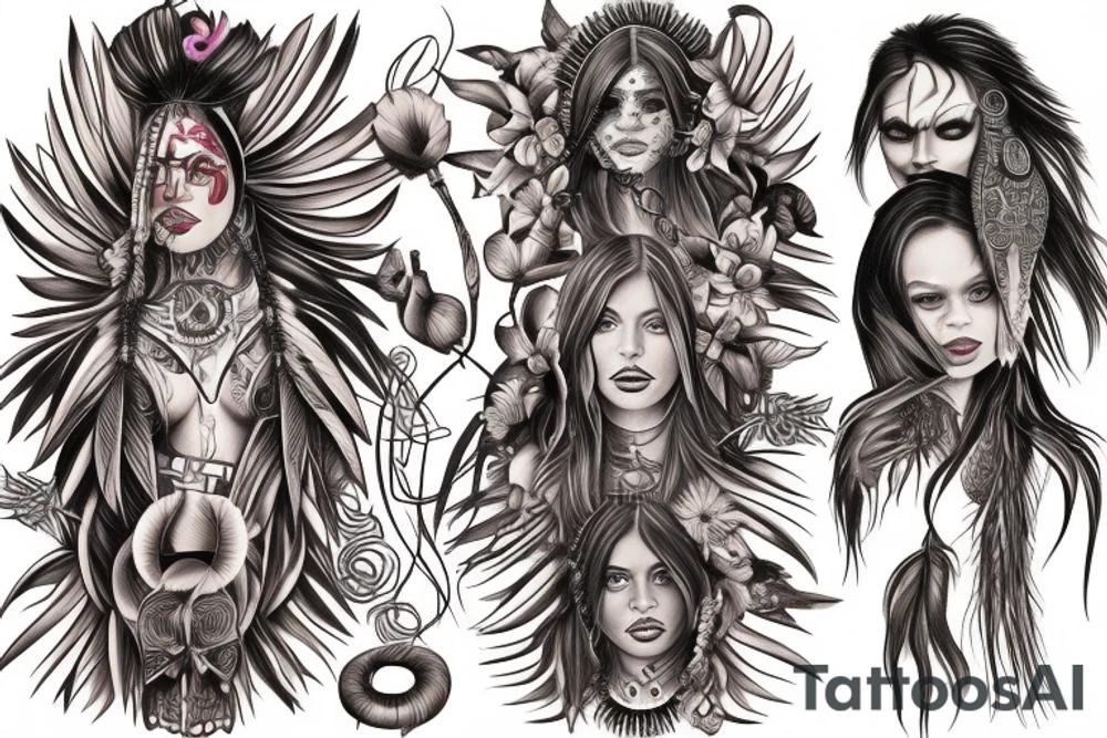 Chaos Spiritual Native American Intricate Comprehensive Detailed Elaborate female tattoo idea