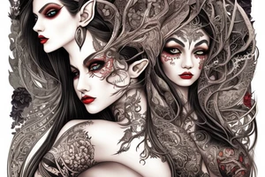 Female Elven Woman Oni Intense Elaborate Intricate Comprehensive Detailed Gorgeous Vibrant tattoo idea