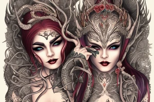 Female Elven Woman Oni Intense Elaborate Intricate Comprehensive Detailed Gorgeous Vibrant tattoo idea