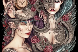 Female Elven Woman Oni Intense Elaborate Intricate Comprehensive Detailed Gorgeous Vibrant tattoo idea