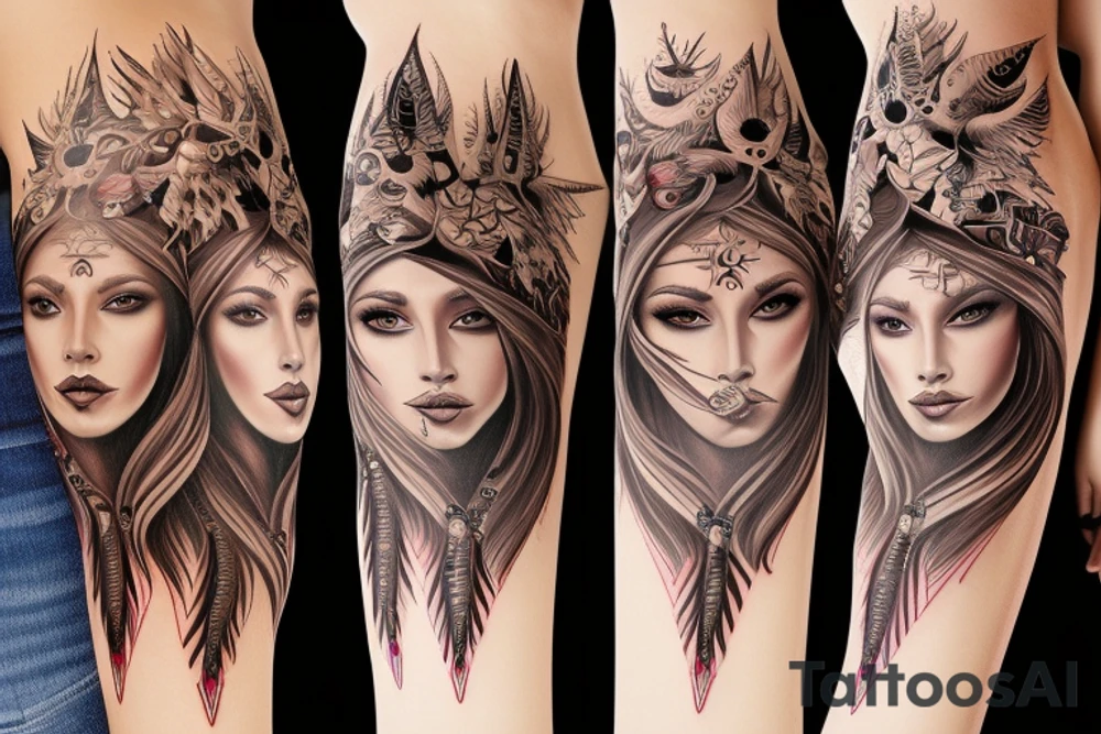 Chaos Spiritual Native American Intricate Comprehensive Detailed Elaborate female tattoo idea