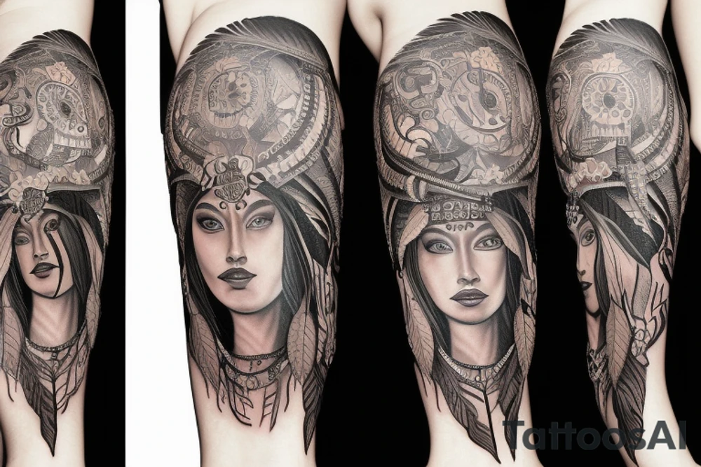 Chaos Spiritual Native American Intricate Comprehensive Detailed Elaborate female tattoo idea