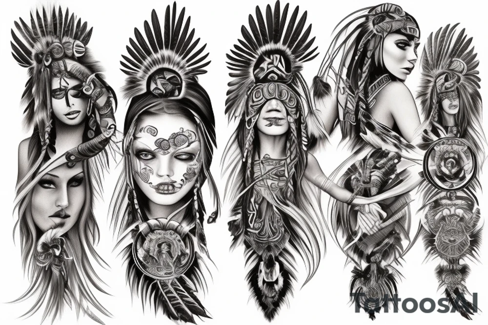 Chaos Spiritual Native American Intricate Comprehensive Detailed Elaborate female tattoo idea