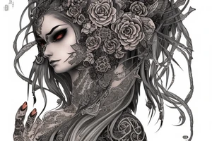 Female Elven Woman Oni Intense Elaborate Intricate Comprehensive Detailed Gorgeous Vibrant tattoo idea