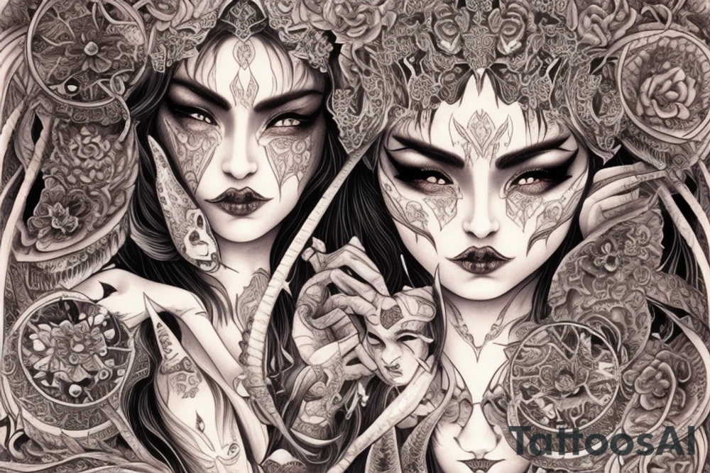 Female Elven Woman Oni Intense Elaborate Intricate Comprehensive Detailed Gorgeous Vibrant tattoo idea