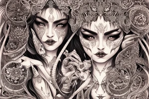 Female Elven Woman Oni Intense Elaborate Intricate Comprehensive Detailed Gorgeous Vibrant tattoo idea