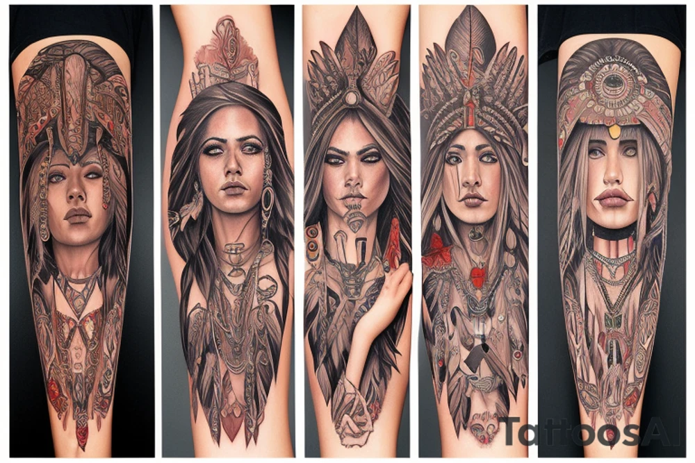 Chaos Spiritual Native American Intricate Comprehensive Detailed Elaborate female tattoo idea