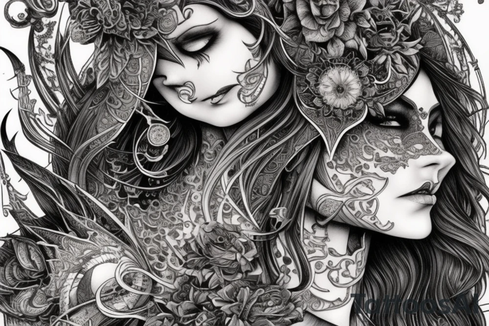 Female Elven Woman Oni Intense Elaborate Intricate Comprehensive Detailed Gorgeous Vibrant tattoo idea