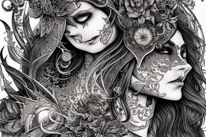 Female Elven Woman Oni Intense Elaborate Intricate Comprehensive Detailed Gorgeous Vibrant tattoo idea