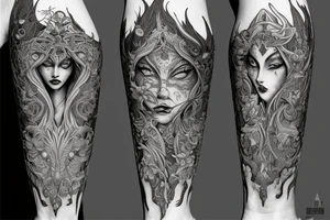 Female Elven Woman Oni Intense Elaborate Intricate Comprehensive Detailed Gorgeous Vibrant tattoo idea