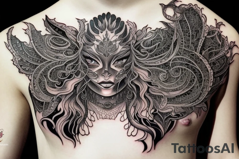 Female Elven Woman Oni Intense Elaborate Intricate Comprehensive Detailed Gorgeous Vibrant tattoo idea