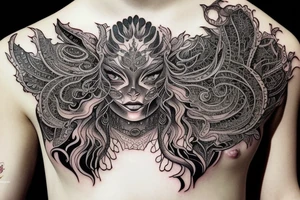 Female Elven Woman Oni Intense Elaborate Intricate Comprehensive Detailed Gorgeous Vibrant tattoo idea