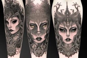 Female Elven Woman Oni Intense Elaborate Intricate Comprehensive Detailed Gorgeous Vibrant tattoo idea