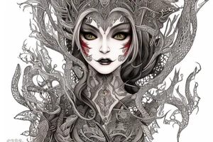 Female Elven Woman Oni Intense Elaborate Intricate Comprehensive Detailed Gorgeous Vibrant tattoo idea