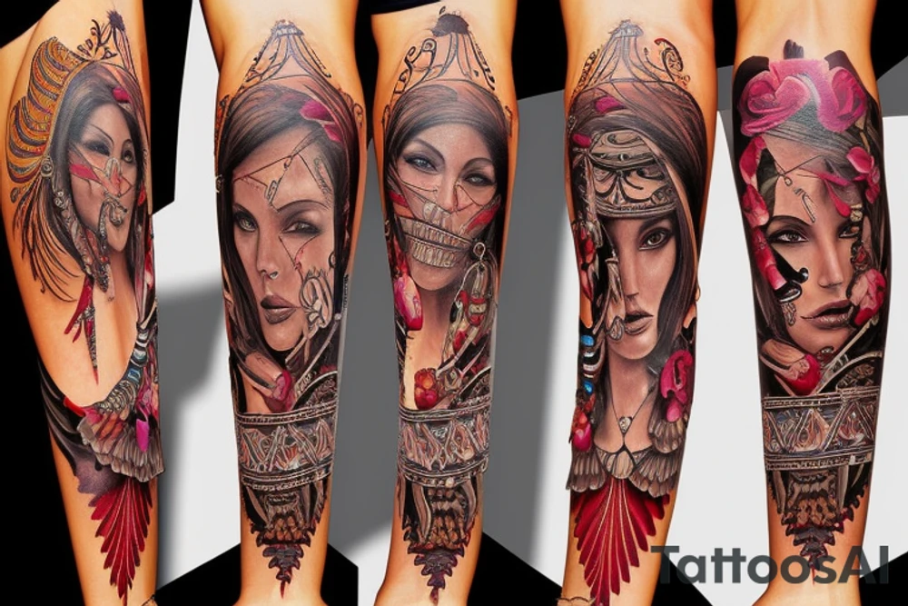 Chaos Spiritual Native American Intricate Comprehensive Detailed Elaborate female tattoo idea