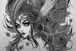 Female Elven Woman Oni Intense Elaborate Intricate Comprehensive Detailed Gorgeous Vibrant tattoo idea