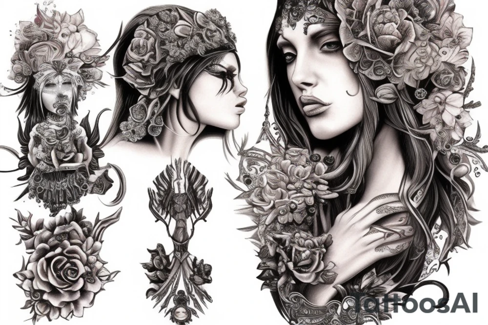 Chaos Spiritual Native
 Intricate Comprehensive Detailed Elaborate female tattoo idea