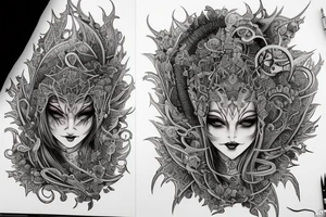 Female Elven Woman Oni Intense Elaborate Intricate Comprehensive Detailed Gorgeous Vibrant tattoo idea